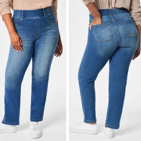 SPANX Pull-On High Waist Straight Leg Ankle Jeans in Vintage Indigo - Picture 2 of 9